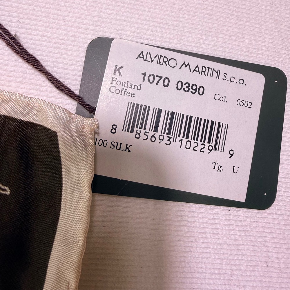 Alviero Martini 1A Classe Scarf OS Brown Geo Map Print 100% Silk Made in Italy - Picture 9 of 10